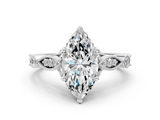 White gold Marquise Cut Diamond with Milgrain Marquise and Bezel Accents on a Solitaire Band with Prong Setting_244