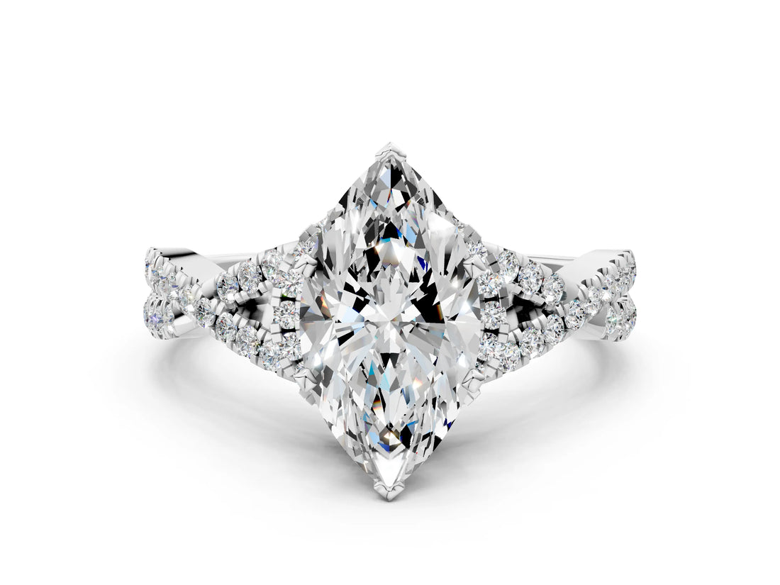 White gold Marquise Cut Diamond with Moissanite side stone Halo Twist Band Solitaire Prong Setting Ring_31