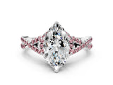 White gold Marquise Cut Diamond with Morganite side stone Halo Twist Band Solitaire Prong Setting Ring_12