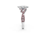 White gold Marquise Cut Diamond with Morganite side stone Halo Twist Band Solitaire Prong Setting Ring_14