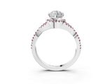 White gold Marquise Cut Diamond with Morganite side stone Halo Twist Band Solitaire Prong Setting Ring_15