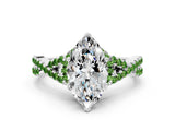 White gold Marquise Cut Diamond with Peridot side stone Halo Twist Band Solitaire Prong Setting Ring_24