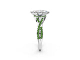 White gold Marquise Cut Diamond with Peridot side stone Halo Twist Band Solitaire Prong Setting Ring_26