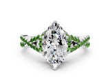 White gold Marquise Cut Diamond with Peridot side stone Halo Twist Band Solitaire Prong Setting Ring_30