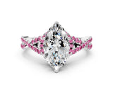 White gold Marquise Cut Diamond with Pink Sapphire side stone Halo Twist Band Solitaire Prong Setting Ring_12