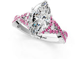 White gold Marquise Cut Diamond with Pink Sapphire side stone Halo Twist Band Solitaire Prong Setting Ring_13
