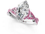 White gold Marquise Cut Diamond with Pink Sapphire side stone Halo Twist Band Solitaire Prong Setting Ring_32