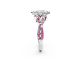 White gold Marquise Cut Diamond with Pink Sapphire side stone Halo Twist Band Solitaire Prong Setting Ring_33