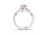 White gold Marquise Cut Diamond with Pink Sapphire side stone Halo Twist Band Solitaire Prong Setting Ring_34