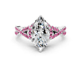 White gold Marquise Cut Diamond with Pink Sapphire side stone Halo Twist Band Solitaire Prong Setting Ring_43
