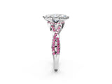 White gold Marquise Cut Diamond with Pink Sapphire side stone Halo Twist Band Solitaire Prong Setting Ring_45