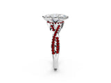White gold Marquise Cut Diamond with Ruby side stone Halo Twist Band Solitaire Prong Setting Ring_14