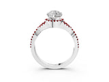 White gold Marquise Cut Diamond with Ruby side stone Halo Twist Band Solitaire Prong Setting Ring_15