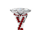 White gold Marquise Cut Diamond with Ruby side stone Halo Twist Band Solitaire Prong Setting Ring_17