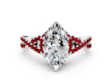 White gold Marquise Cut Diamond with Ruby side stone Halo Twist Band Solitaire Prong Setting Ring_25