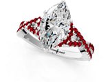 White gold Marquise Cut Diamond with Ruby side stone Halo Twist Band Solitaire Prong Setting Ring_26