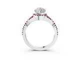 White gold Marquise Cut Diamond with Ruby side stone Halo Twist Band Solitaire Prong Setting Ring_28