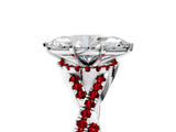 White gold Marquise Cut Diamond with Ruby side stone Halo Twist Band Solitaire Prong Setting Ring_30