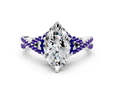 White gold Marquise Cut Diamond with Tanzanite side stone Halo Twist Band Solitaire Prong Setting Ring_12