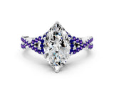 White gold Marquise Cut Diamond with Tanzanite side stone Halo Twist Band Solitaire Prong Setting Ring_42