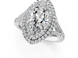 White gold Marquise Cut Double Halo Split Shank Diamond Ring with Prong Setting_67