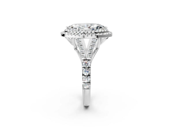 White gold Marquise Cut Double Halo Split Shank Diamond Ring with Prong Setting