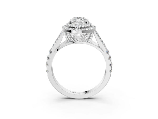 White gold Marquise Cut Double Halo Split Shank Diamond Ring with Prong Setting