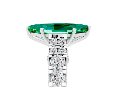 White gold Marquise Cut Emerald Classic Solitaire Ring with Pavé Band and Four-Prong Setting_5
