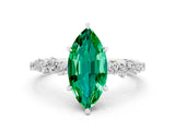 White gold Marquise Cut Emerald Cluster Side Stone Solitaire Ring with Prong Setting_24