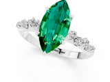 White gold Marquise Cut Emerald Cluster Side Stone Solitaire Ring with Prong Setting_25