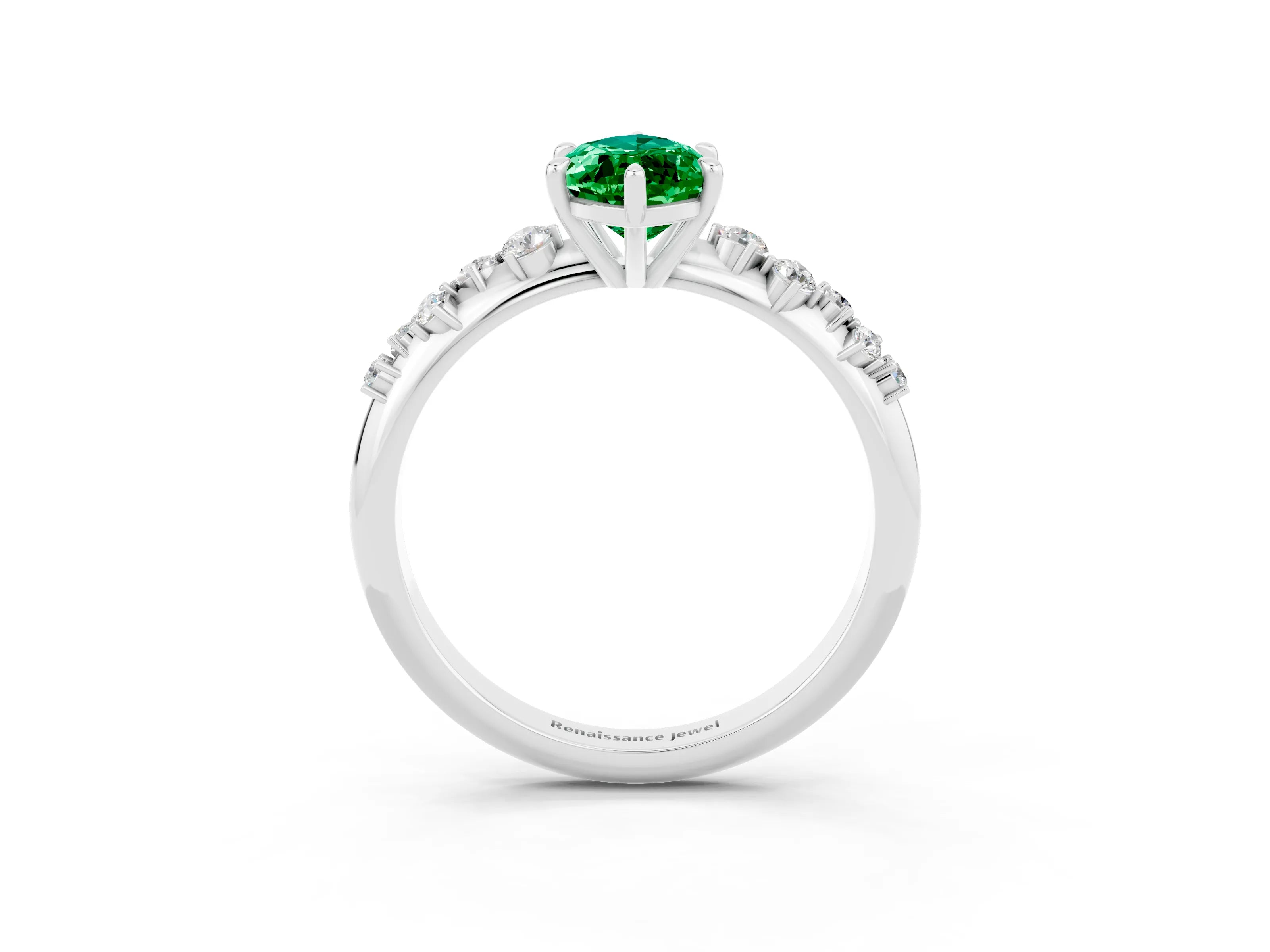 White gold Marquise Cut Emerald Cluster Side Stone Solitaire Ring with Prong Setting_27