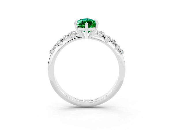 Platinum Marquise Cut Emerald Cluster Side Stone Solitaire Ring with Prong Setting