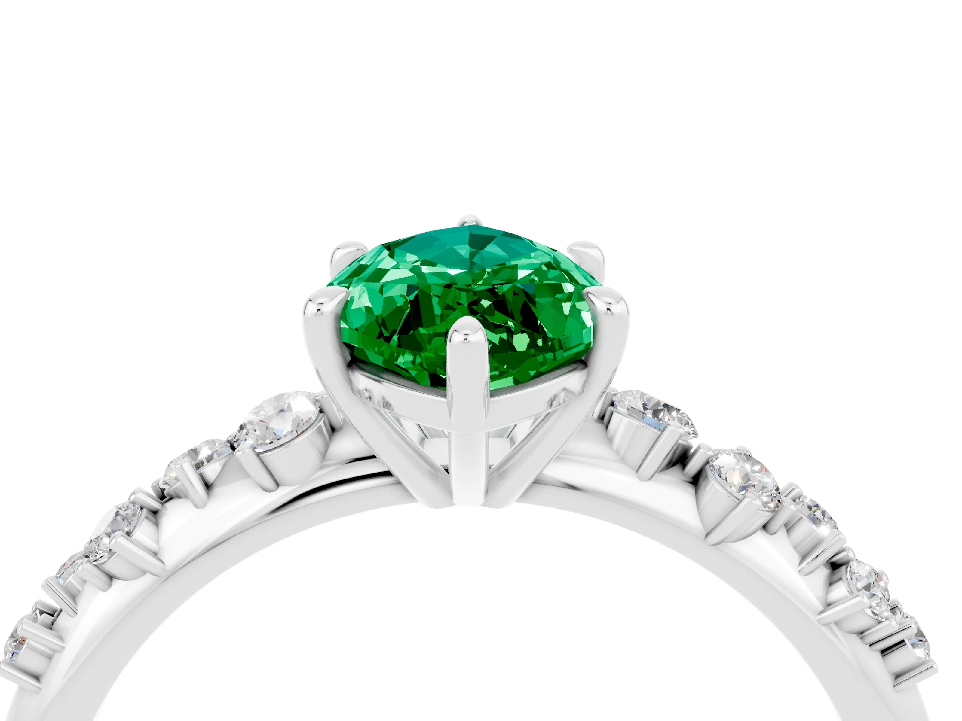 White gold Marquise Cut Emerald Cluster Side Stone Solitaire Ring with Prong Setting_28