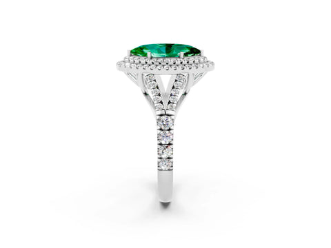 White gold Marquise Cut Emerald Double Halo Ring with Split Shank and Prong Setting_38