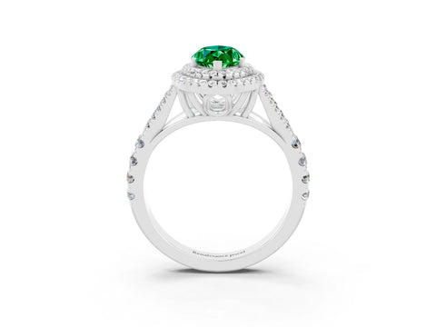 White gold Marquise Cut Emerald Double Halo Ring with Split Shank and Prong Setting_39