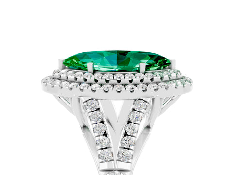 White gold Marquise Cut Emerald Double Halo Ring with Split Shank and Prong Setting_41