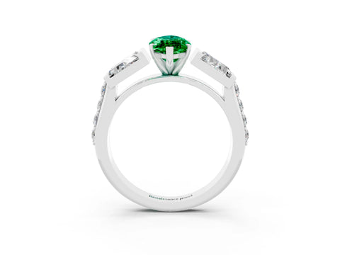 White gold Marquise Cut Emerald Engagement Ring with Baguette Side Stones and Channel Set Band_3