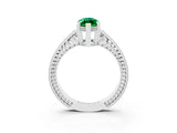 White gold Marquise Cut Emerald Engagement Ring with Milgrain Channel Set Band and Prong Setting_3