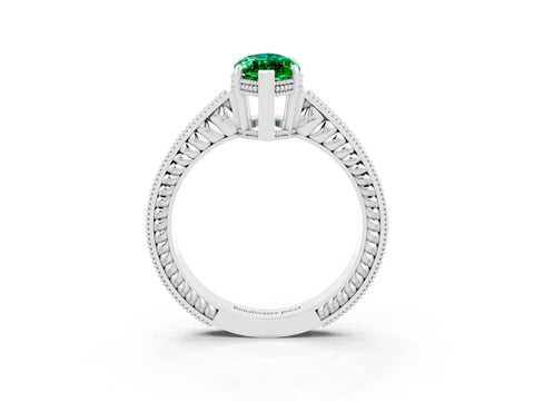 White gold Marquise Cut Emerald Engagement Ring with Milgrain Channel Set Band and Prong Setting_3