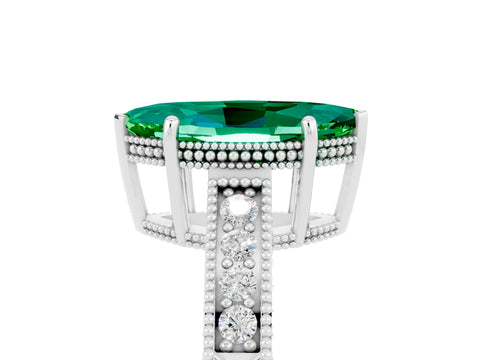 White gold Marquise Cut Emerald Engagement Ring with Milgrain Channel Set Band and Prong Setting_5