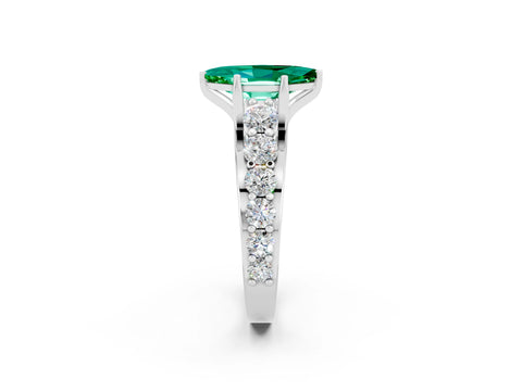 White gold Marquise Cut Emerald Engagement Ring with Pavé Band and Four-Prong Setting_2