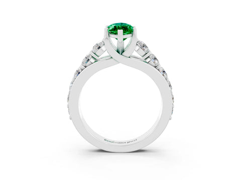 White gold Marquise Cut Emerald Engagement Ring with Pavé Band and Four-Prong Setting_3