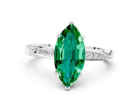 White gold Marquise Cut Emerald Engagement Ring with Side Stone Accents and Four-Prong Setting_27