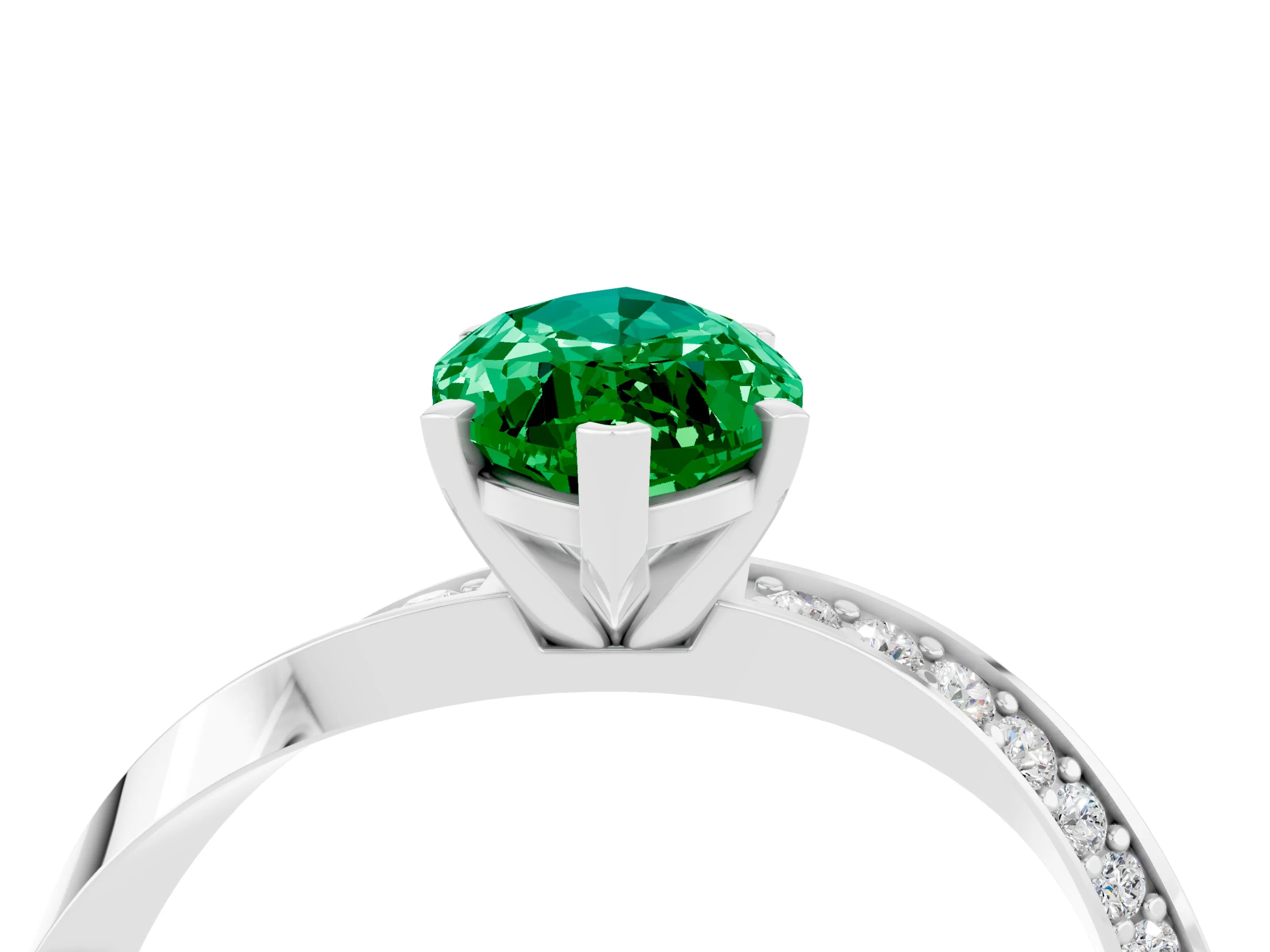 White gold Marquise Cut Emerald Engagement Ring with Side Stone Accents and Four-Prong Setting_31