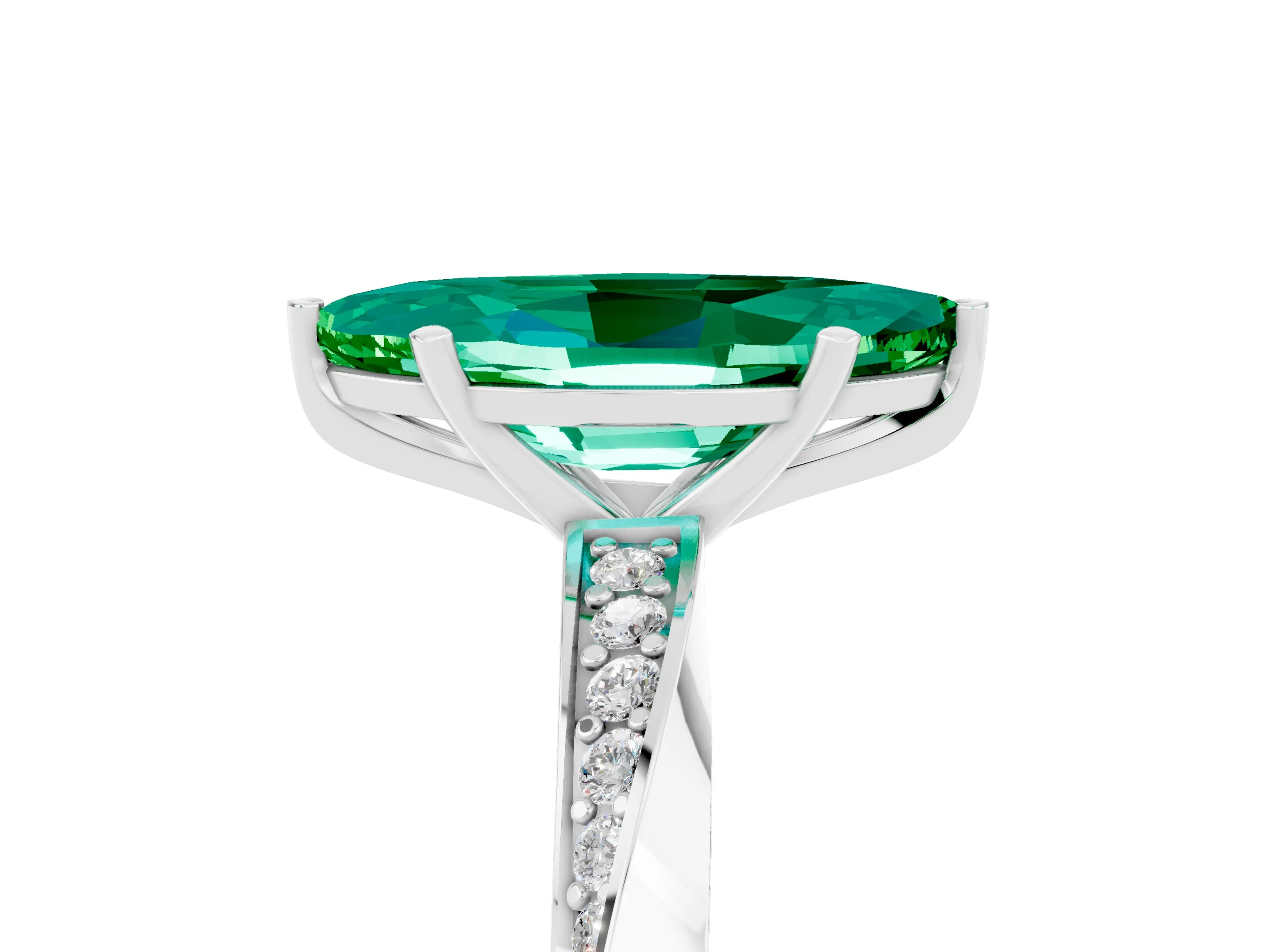 White gold Marquise Cut Emerald Engagement Ring with Side Stone Accents and Four-Prong Setting_32