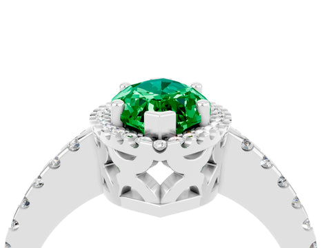 White gold Marquise Cut Emerald Halo Engagement Ring with Pavé Band and Prong Setting_16