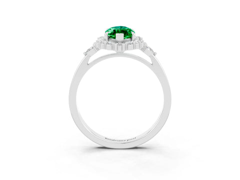 White gold Marquise Cut Emerald Halo Ring with Pear Side Stones and Prong Setting_27