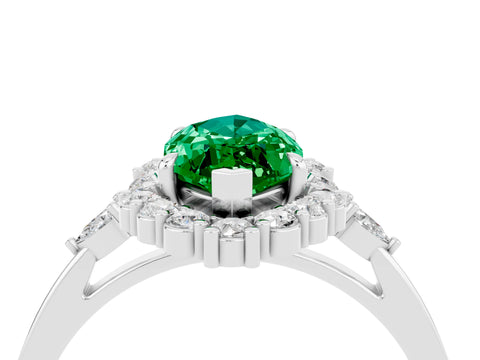 White gold Marquise Cut Emerald Halo Ring with Pear Side Stones and Prong Setting_28