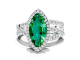 White gold Marquise Cut Emerald Halo Ring with Round Split Shank and Prong Setting_60