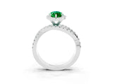White gold Marquise Cut Emerald Halo Ring with Round Split Shank and Prong Setting_63